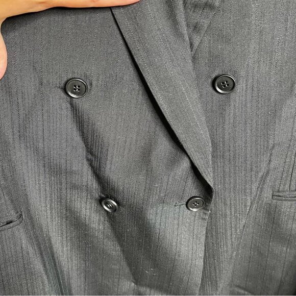 Oleg Cassini Mens Size 46L Black Double Breasted Blazer Sport Coat Suit Jacket - Picture 6 of 10